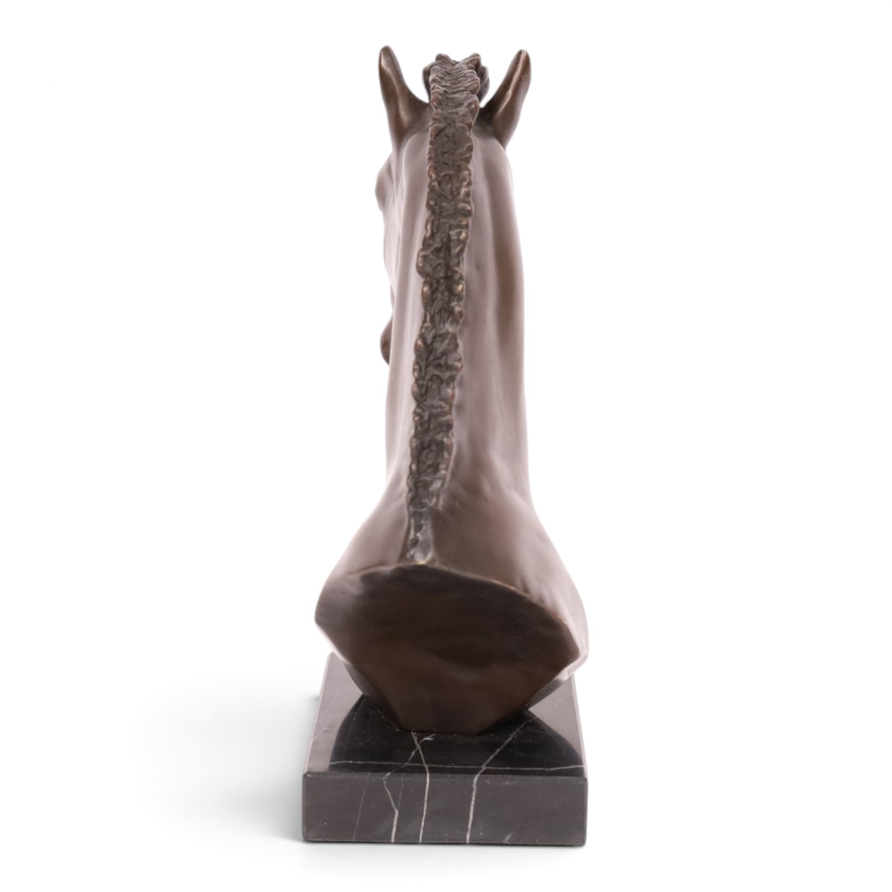  Bronze bust of a horse, upon a rectangular marble base, H33cm
