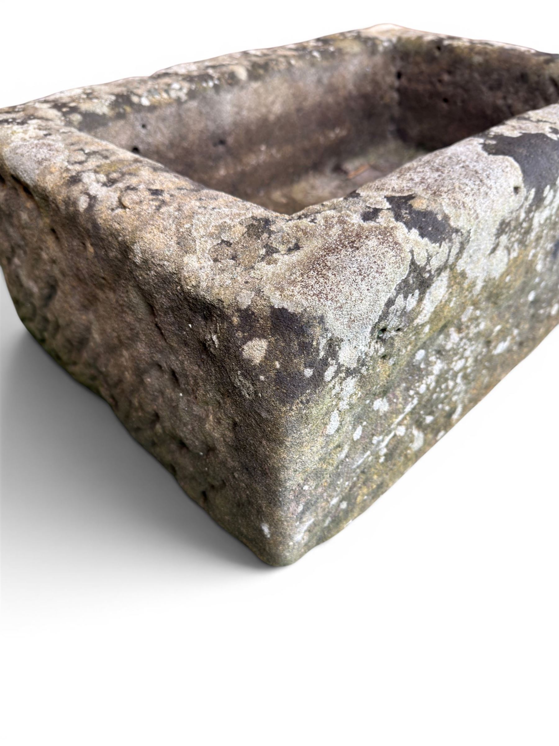 19th century weathered stone planter of rectangular form 