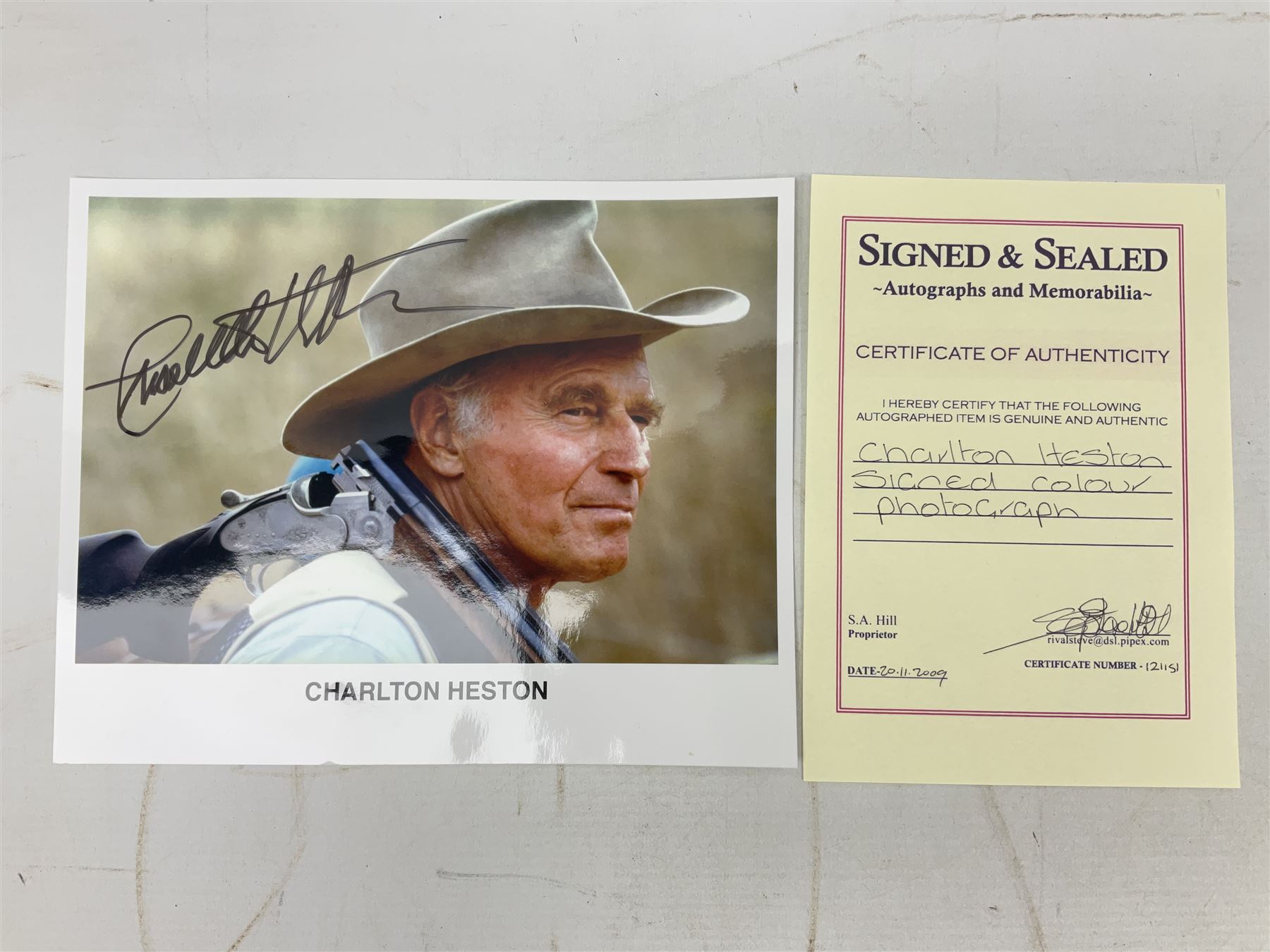 Dame Vera Lynn - collection of six signatures comprising TLS, album page and four colour photographs (including White Cliffs of Dover); signed photograph of John Mills; and signed photographs of film stars each with CoA including Bob Hope, Charlton Heston, Gene Autry, Sound of Music Julie Andrews and Christopher Plummer and Joanna Lumley