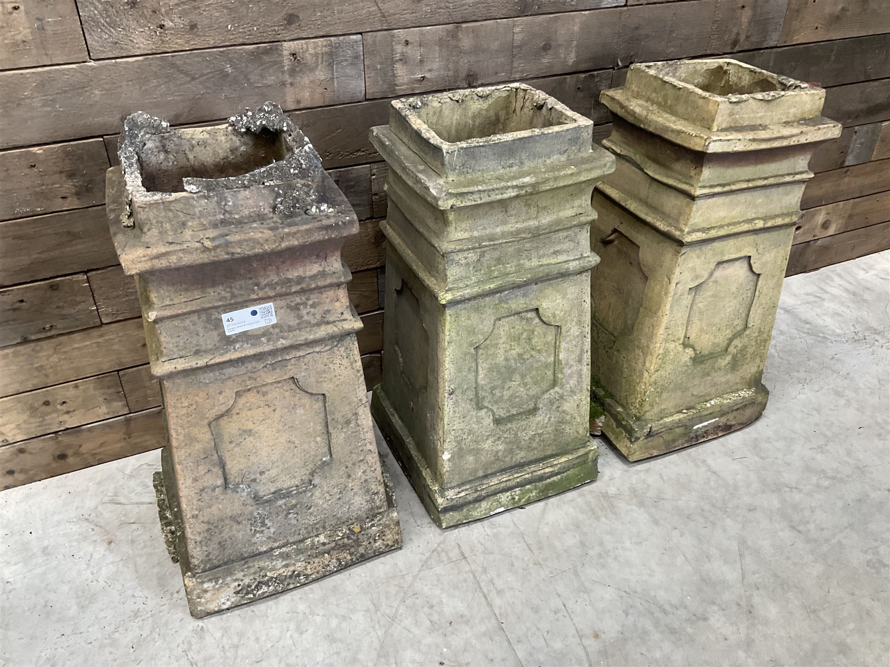 Set of three 19th century terracotta square chimney pots