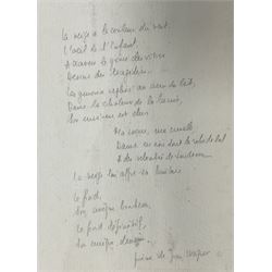 André Lejosne (French 1929-?): L'Enfant, artists proof lithograph signed and indistinctly titled in pencil, inscribed with poem verso 39cm x 43cm; Abstract Pyramid, lithograph unsigned 87cm x 60cm (2)