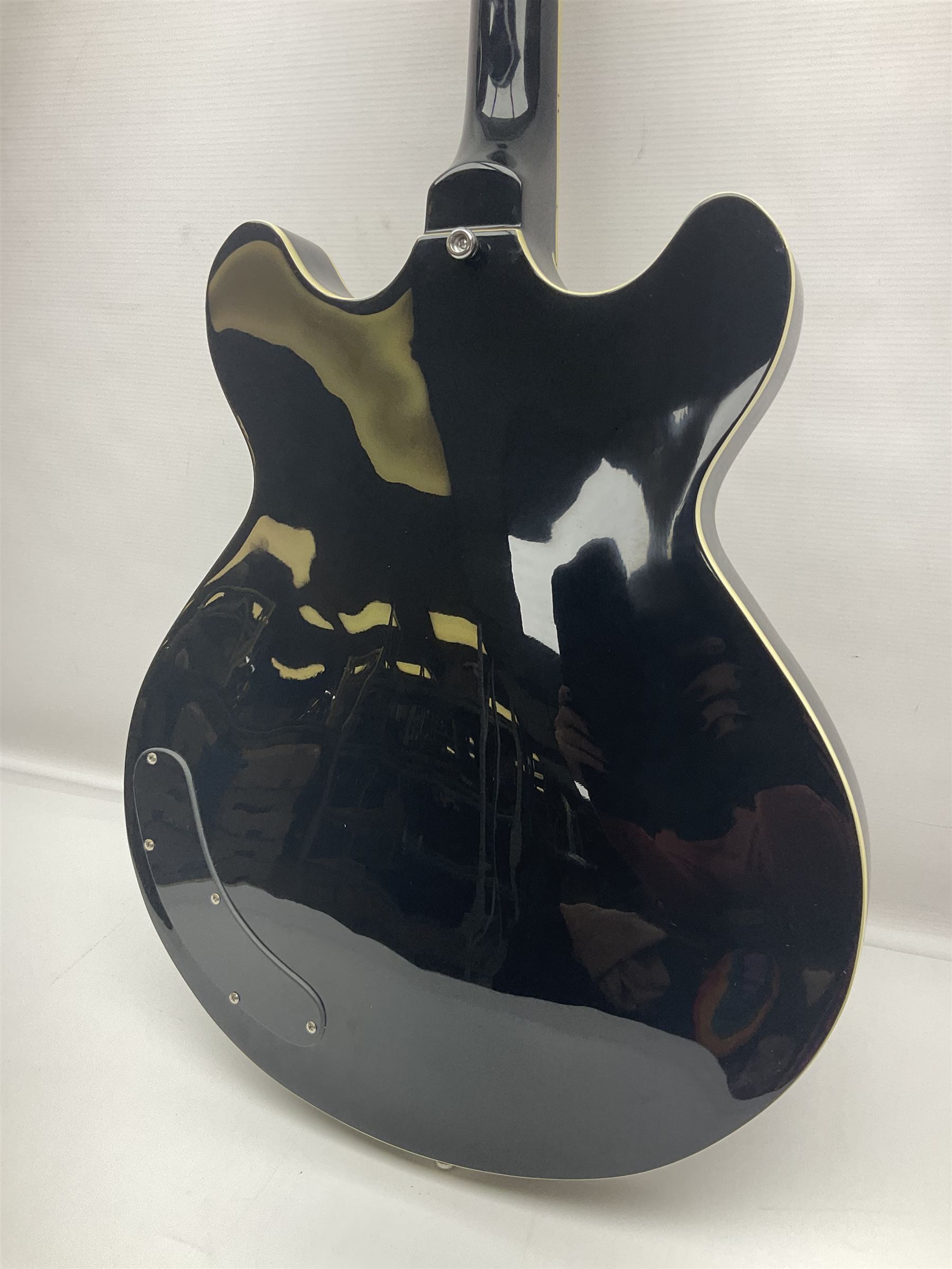 Eastwood of Canada Delta 4 electric four-string tenor resonator guitar with tobacco sunburst finish, serial no.1703437 L100cm; in original soft carrying case