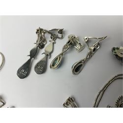 Silver and silver stone set jewellery including earrings and necklaces, collection of costume jewellery and other collectables