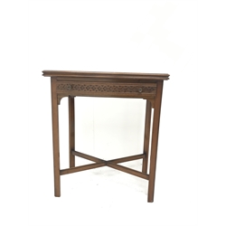 Edwardian mahogany card side table, foldover swivel top, W62cm, D39cm, H71cm