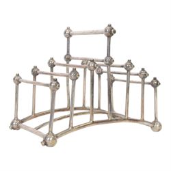Christopher Dresser (1834-1904) for Hukin & Heath, silver plated six division bridge toast rack, circa 1880, Stamped makers marks and model number 2554, H12cm