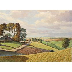 Leslie A Cunnington (20th century): 'Caistor from Normanby-le-Wold' Lincolnshire, oil on b...