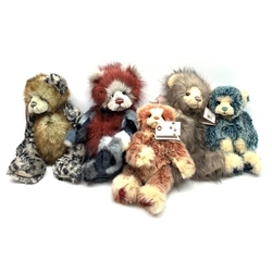 A group of Five Charlie Bears, designed by Isabelle Lee, comprising Jesse, Bakewell, Muffin, Bundle, and Tatum.