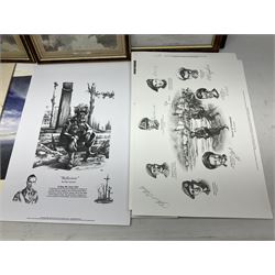 Collection of twenty-one unframed and seven framed prints of predominantly aviation interest after David Pritchard, Brian Petch, Stephen Teasdale, Barry Price, Coulson, Wardle etc; depicting Spitfires, Hurricanes etc; some limited editions with certificates and many bearing multiple signatures on the mount