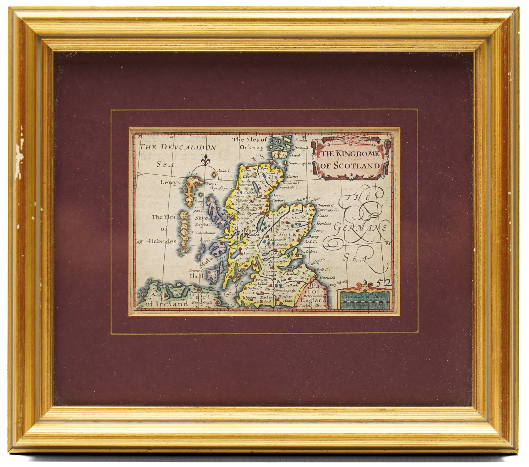 Pieter van den Keere (Flemish 1571-1646): 'The Kingdomes of England Scotland and Ireland', set of four 'Speed Miniature' 17th century engraved maps with hand-colouring pub. 1632, 8.5cm x 12cm (4)