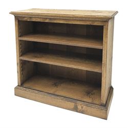 Distressed light oak open bookcase with two adjustable shelves,  W90cm, D31cm, H87cm