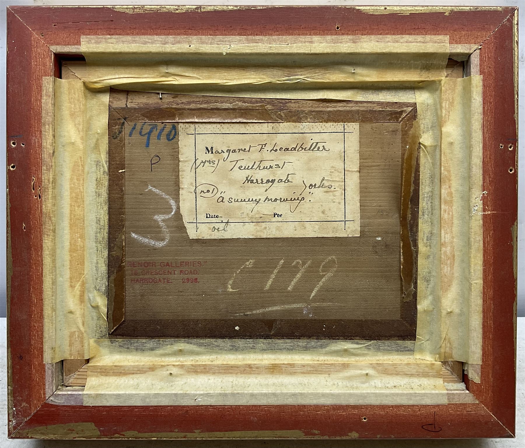 Margaret Fletcher Leadbitter (British exh.1908-1940): 'A Sunny Morning' - On the Beach near Robin Hood's Bay, oil on panel, signed titled and dated 1910 on label verso with artist's Harrogate address 18cm x 23cm