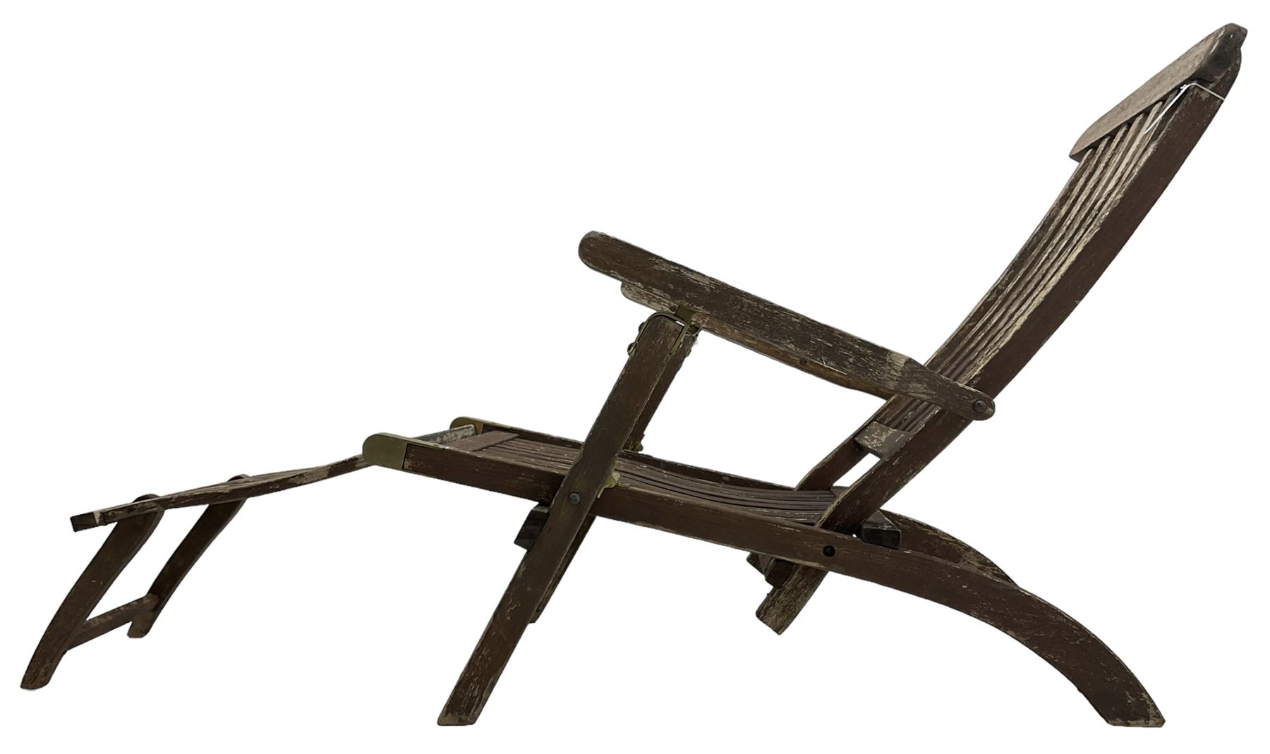 Hardwood framed folding garden steamer chair with fold-out foot rest 