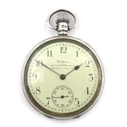 Waltham keyless pocket watch retailed Northern Goldsmiths Ltd Newcastle upon Tyne, silver Dennison case Birmingham 1925