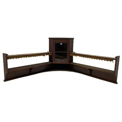 Late 19th century mahogany corner cabinet shelf, the cabinet with projecting cornice over single glazed door, fitted with two projecting shelves