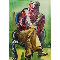  Freek van den Berg (Dutch 1918-2000): Portrait of a Man seated in a Chair, watercolour with Artist's studio blindstamp unsigned 52cm x 36cm  