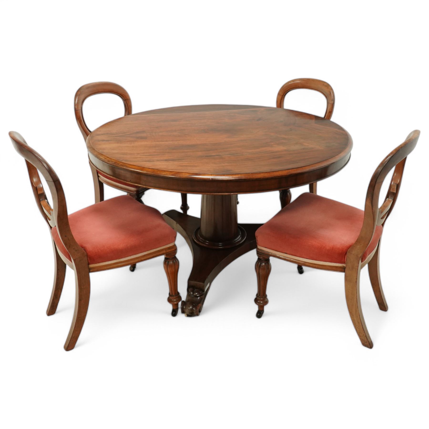 Victorian mahogany pedestal breakfast table on scroll feet