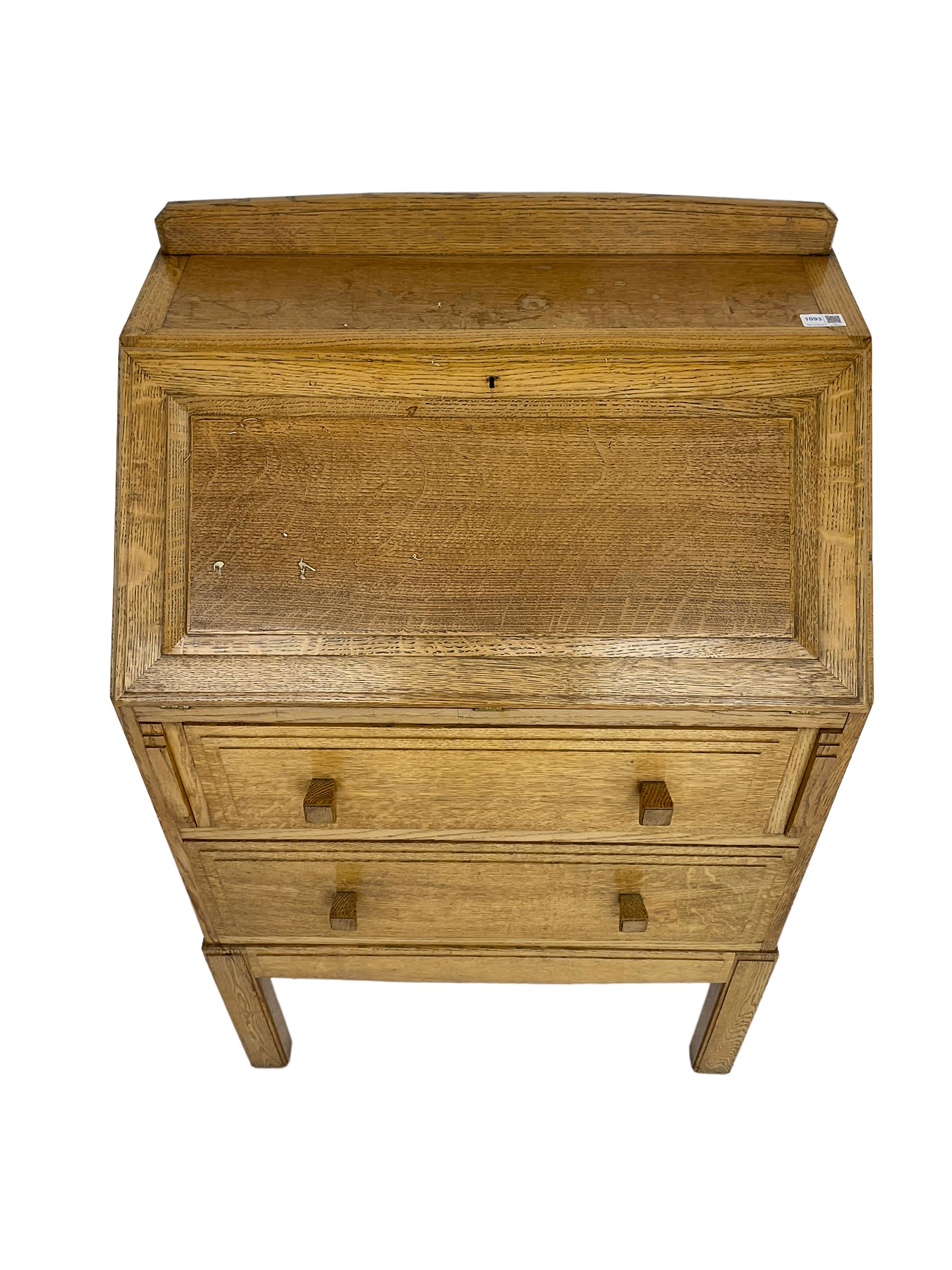 1930's Art Deco period oak bureau, fitted fall front and two drawers