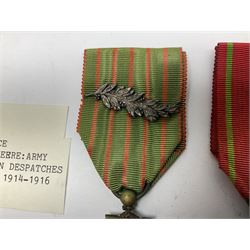 WWI French 1914-1916 Croix de Guerre with MID leaf and ribbon; and WWI Belgian 1914-1918 Croix de Guerre with ribbon (2)