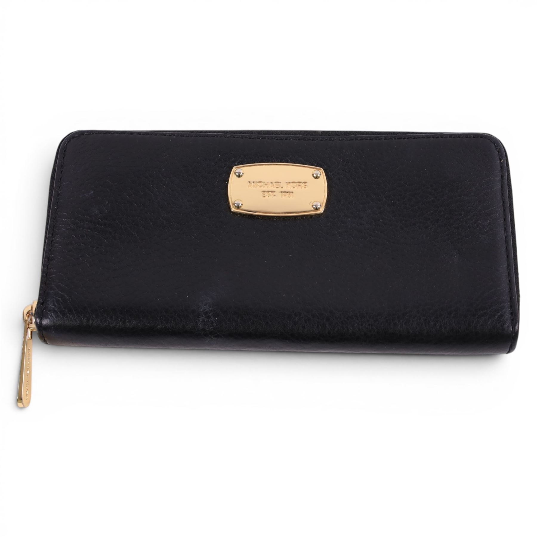 Michael Kors black leather ladies wallet, with note compartments, zip pocket, card slots and all around zip fastening, together with Pandora silver bracelet, in box and Dunhill gold plate lighter, cased  