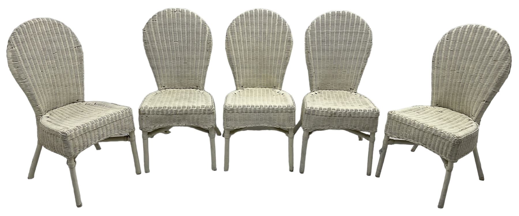 Set of five white painted wicker chairs; together with two late Victorian chairs  