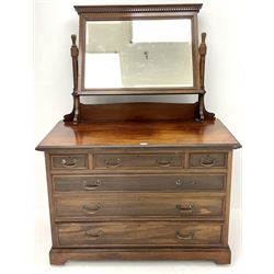 Edwardian mahogany dressing chest with mirror, over three short and three long graduated drawers