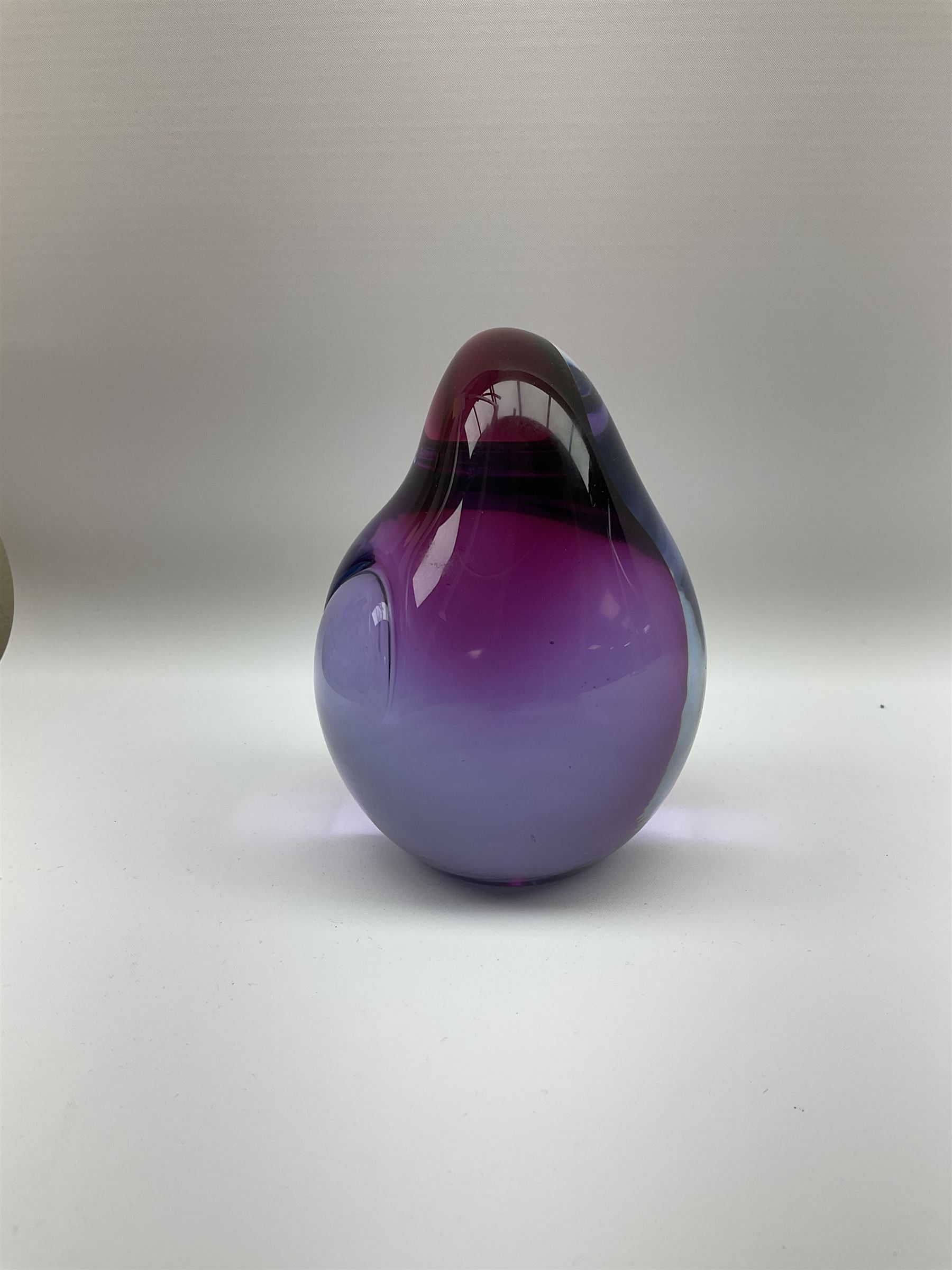 Livio Seguso (Italian, 1930-), Murano glass penguin paperweight in purple and blue, H12.5cm, together with another paperweight modelled as a polar bear for Graglas of Germany, c1970, both with etched marks beneath