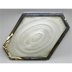  Art Deco glass ceiling/ wall light, the oval stepped glass panel surrounded by a chrome plated hexagonal mount, L56cm x W44cm   