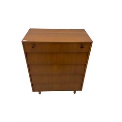 Avalon Yatton - mid-20th century teak chest, fitted with five drawers, on square tapering supports