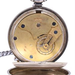 Silver pocket watch on silver plated chain, gold plated Garrard pocket watch with presentation engraving on reverse and one other
