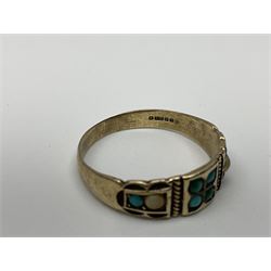 9ct gold turquoise ring, hallmarked, gilt turquoise stick pin, Siam silver enamel bracelet, silver ingot, other silver jewellery and costume jewellery