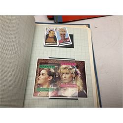 Various empty albums and folders, World stamps including Afghanistan, Bulgaria, Chile, Cuba, Czechoslovakia, British Antarctic Territory, Peru etc, in one box