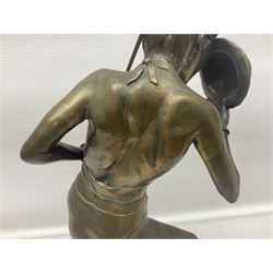 After Landanski, bronze figure of a dancer with hat and cane, upon an oval base, H44cm