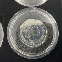 The Royal Mint United Kingdom 2012 'London 2012' silver fifty pence sports coin collection, cased with certificates