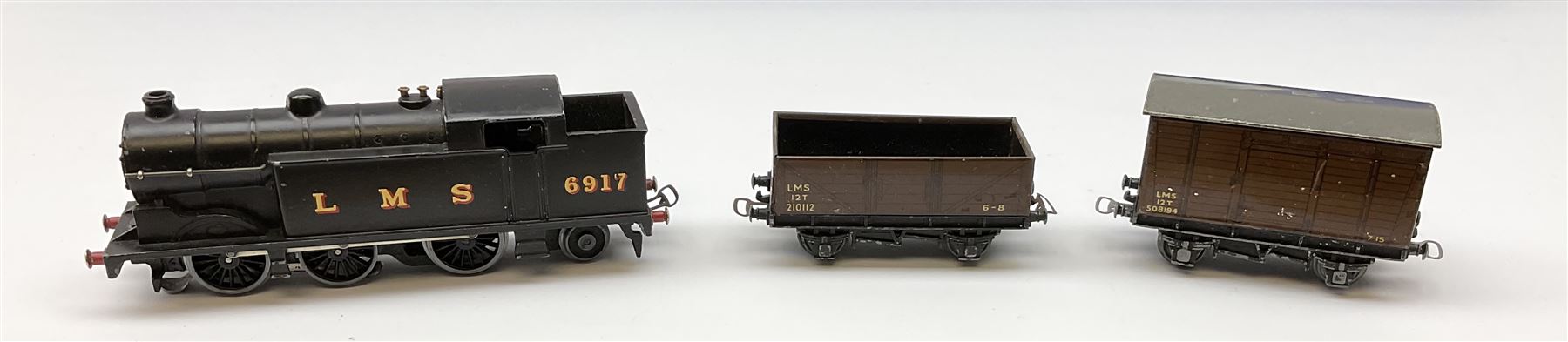 Hornby Dublo - three-rail EDG7 Tank Goods Train set with LMS black 0-6-2 Tank locomotive No.6917, two wagons (lacking brake van), quantity of straight and curved track and controller, in earlier long box.