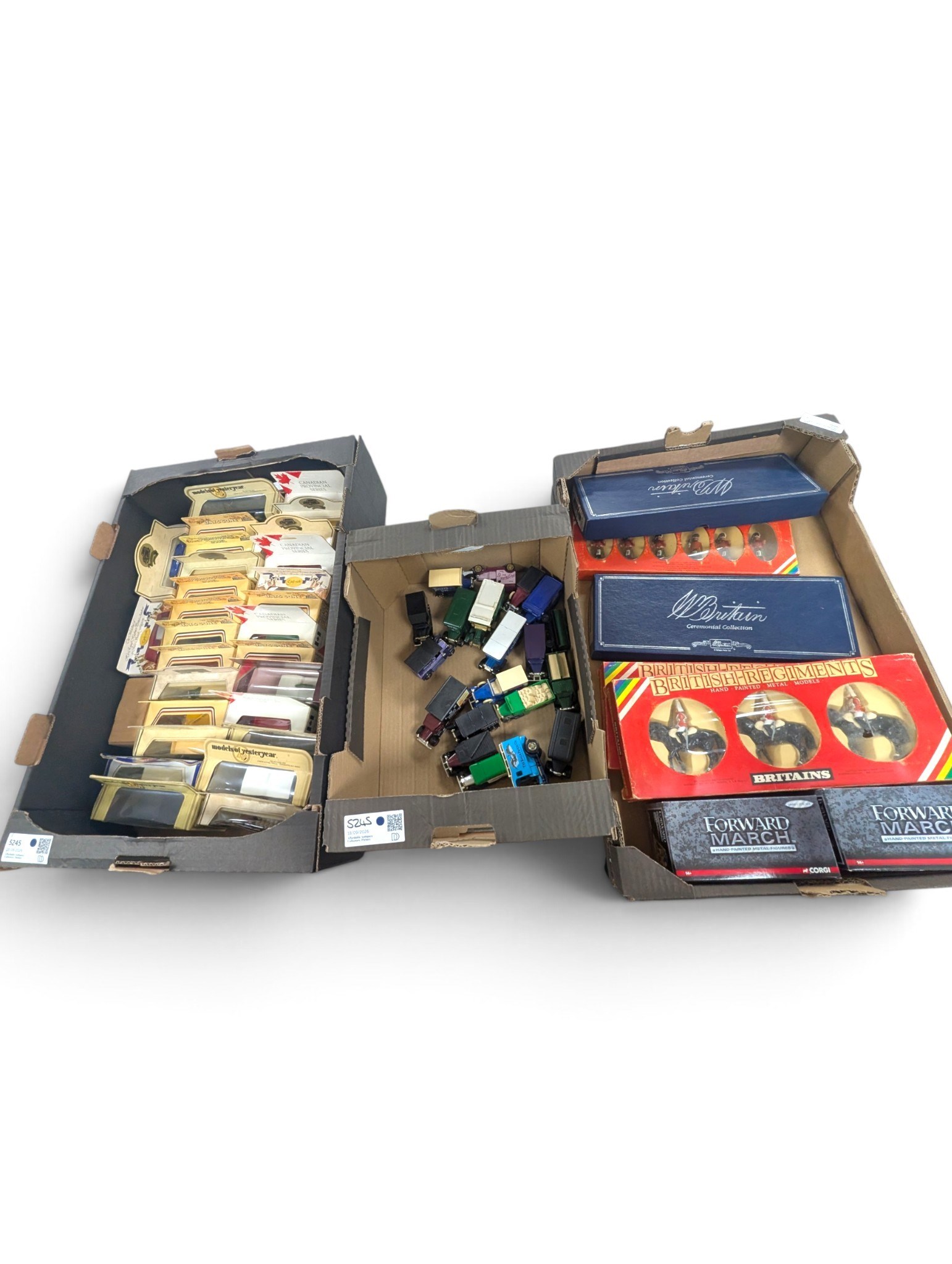 Collection of Britains painted model soldiers and similar, boxed, together with diecast model cars, including LLedo and Matchbox