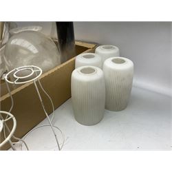 Assorted glass lamp shades, including oil lamp chimney and frosted shade 