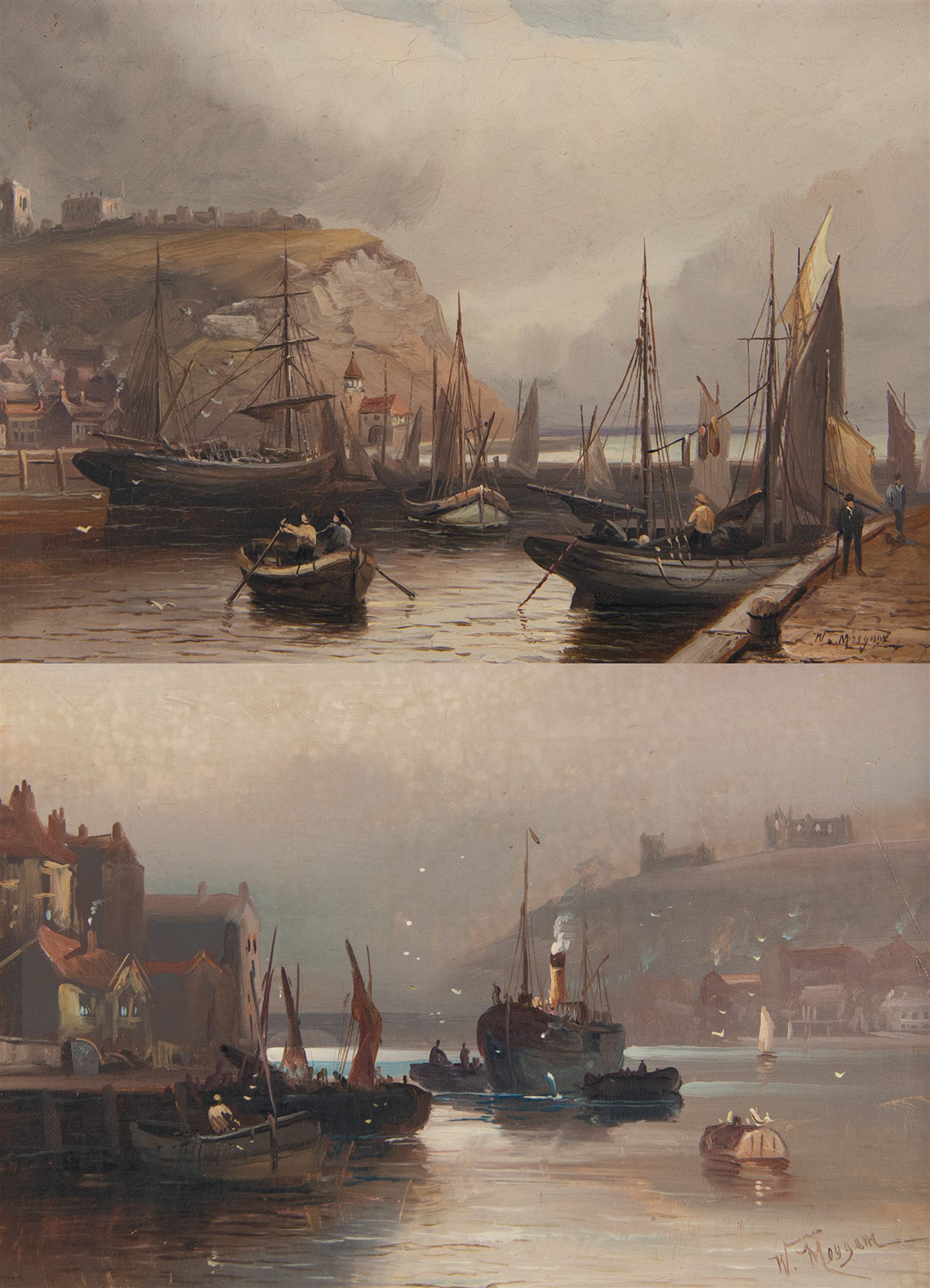 Walter Linsley Meegan (British c1860-1944): Scarborough and Whitby Harbour, pair oils on canvas signed 24cm x 34cm (2)
