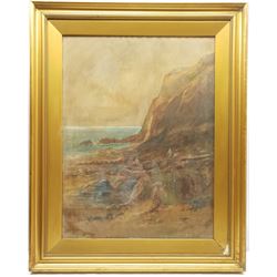 Albert Pollitt (British 1856-1926): 'The Gleaners' on the Shore, watercolour signed and dated 1908, titled verso 61cm x 46cm; Staithes, pastel indistinctly inscribed (partially obscured by the mount) 48cm x 73cm (2)