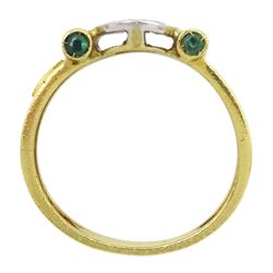 Recarlo 18ct gold pave set diamond oval ring, set with four emeralds to gallery, stamped 750