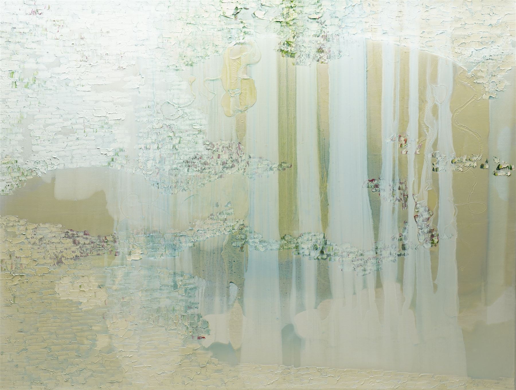 Jessica Zoob (British Contemporary): 'Sweet Rain', pair of mixed media oil and lacquer works on canvas signed and dated 2020 verso, titled on stretcher 80cm x 105cm (2)
Notes: Known for her atmospheric, colour-led paintings, Zoob draws inspiration from landscape and nature. She has an established international market, with works held in private collections including that of Harry Styles.