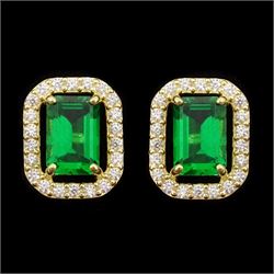 Pair of 9ct gold green paste stone and cubic zirconia stud earrings, stamped