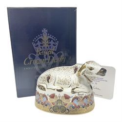 Royal Crown Derby paperweight, Harrods Water Buffalo, limited edition 75/350, with gold stopper and printed mark beneath, with certificate and original box