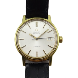  Omega Geneve gentleman's gold-plated automatic wristwatch no. 1481, with date aperture, on leather strap   