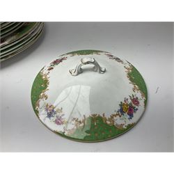 Paragon Rockingham pattern part tea and dinner service including three teapots, milk jug, cups and saucers of various sizes, ten soup bowls, ten side plates, ten dinner plates etc (96)