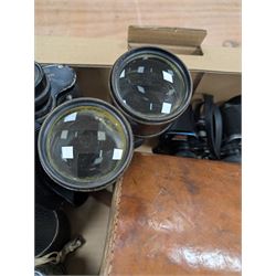 Nine pairs of early 20th century and later binoculars, including Tento 20x50, Nagoya Panoramic 8 x 30, Orr & Sons Madras, DRW 10 x 50, etc some with cases