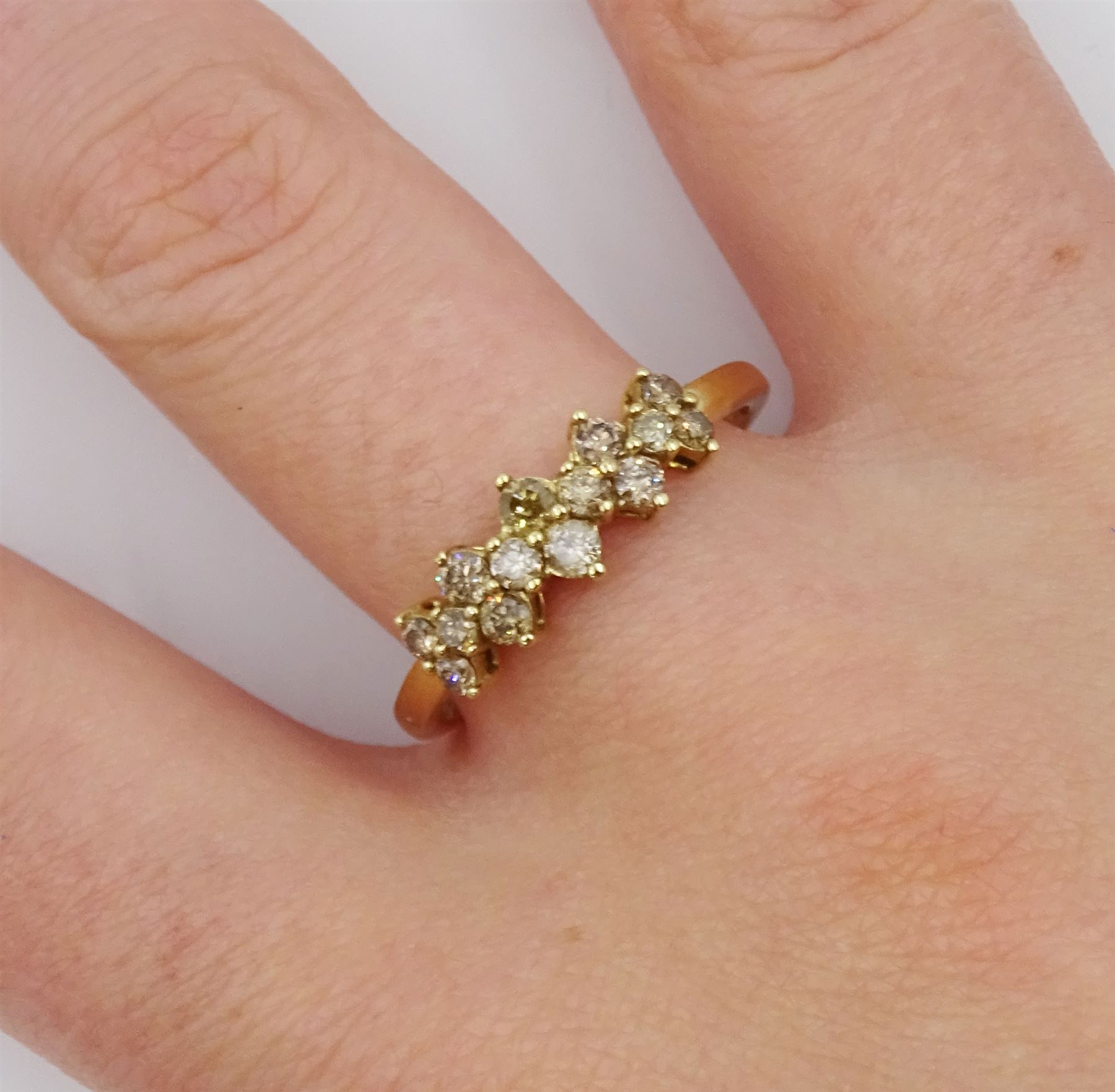 9ct gold round brilliant cut champagne diamond ring, hallmarked, total diamond weight approx 0.50 carat