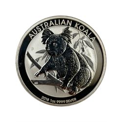 Nine Queen Elizabeth II Australia one ounce fine silver one dollar coins, including 2017 'Kangaroo', 2017 'Koala', 2017 'Kookaburra' etc