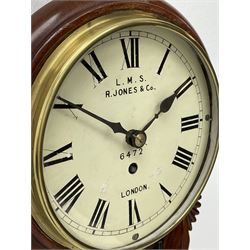 19th century and later mahogany cased LMS drop dial wall clock, the circular Roman dial signed 'L.M.S, R. Jones & Co, 6472, London', single fusee movement