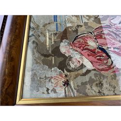 FRAMES - Victorian figured mahogany frame, with egg and dart edging and a gilt slip, containing a Berlin woolwork picture depicting Abraham and Isaac, H78cm W69.5cm