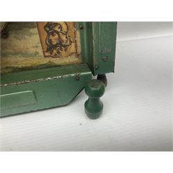 1934 Lindstrom's 'Airways' tin-plate bagatelle game by Lindstrom Tool and Toy Company Bridgeport Conn., the decorative bagatelle board depicting Lindstrom's epic airway routes; with wooden peg and quantity of balls H61cm